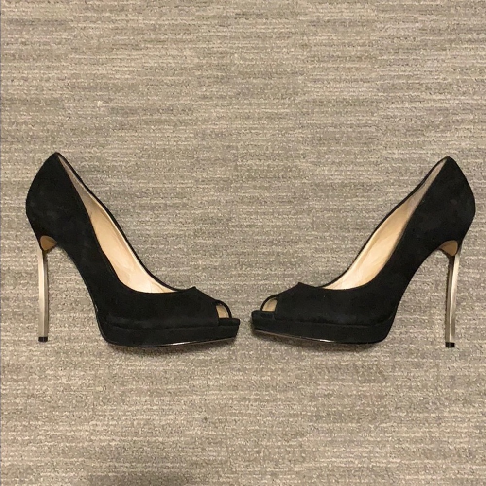 Black Suede peep toe pump!